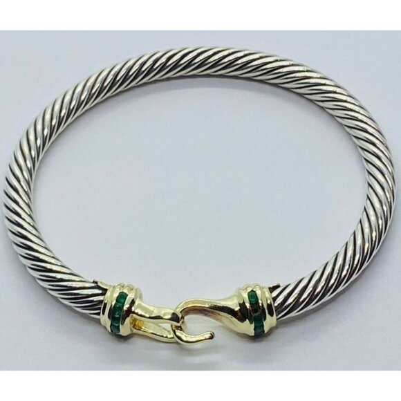 David Yurman Jewelry - David Yurman Bracelet Sterling Silver & 14K Yellow Gold Emerald